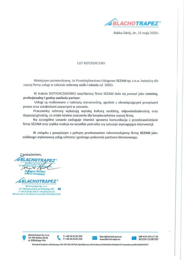 Referencje Blachotrapez dla PU Sezam
